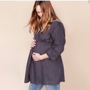 Milkit charcoal gray linen belted wrap nursing robe / cardigan size One Size